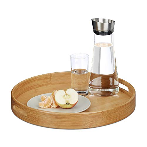 Relaxdays Serviertablett Bambus rund, erhöhter Rand, Gastrotablett, Grifflöcher, HxBxT: 5 x 38,5 x 38,5 cm, Holz, natur Relaxdays Serviertablett Bambus rund, erhöhter Rand, Gastrotablett, Grifflöcher, HxBxT: 5 x 38,5 x 38,5 cm, Holz, natur von Relaxdays