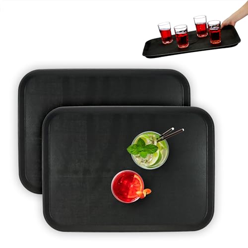 Relaxdays Serviertablett im 2er Set, rutschfeste Oberfläche, eckiges Kellnertablett, Gastronomie, BxT: 56x41 cm, schwarz von Relaxdays