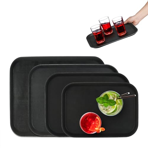 Relaxdays Serviertablett im 4er Set, rutschfeste Oberfläche, eckiges Kellnertablett, Gastronomie, 4 Größen, schwarz von Relaxdays