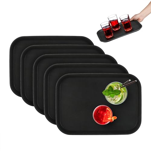 Relaxdays Serviertablett im 5er Set, rutschfeste Oberfläche, eckiges Kellnertablett, Gastronomie, BxT: 35x25 cm, schwarz von Relaxdays