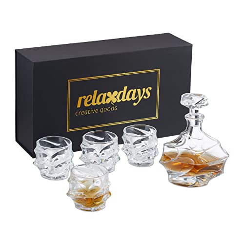 Relaxdays Set, 5-teilig, Whisky-Karaffe 750 ml, 4 Whiskygläser 285 ml, Cognac Dekanter, Geschenkbox, transparent von Relaxdays