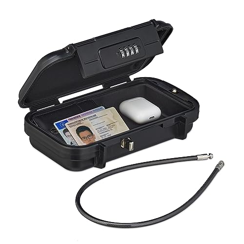 Relaxdays Sicherheitsbox mit Zahlenschloss, tragbar, Sicherungskabel, Autosafe, wasserdicht, HBT: 5,5x24x15 cm, schwarz von Relaxdays