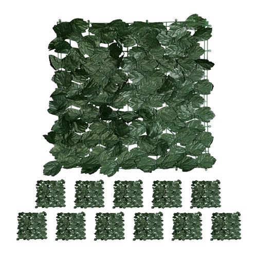 Relaxdays Sichtschutz Efeu, 12er Set, je Heckenmatte 50x50 cm, künstliche Hecke Garten & Balkon, Blätterzaun, dunkelgrün von Relaxdays