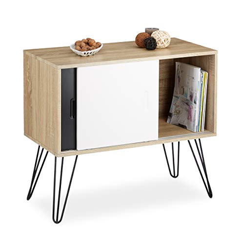 Relaxdays Sideboard Retro, Kommode mit Schiebetüren, Anrichte aus Holz und Metall, HBT: 70 x 80 x 40 cm, schwarz-weiß von Relaxdays