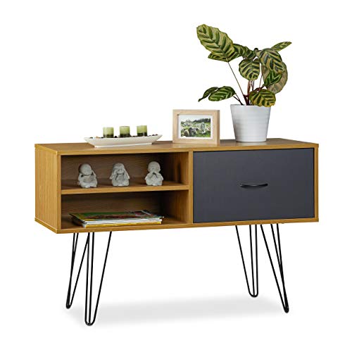 Relaxdays Sideboard Retro Design, Schublade, Metallbeine, Konsolentisch, Anrichte Vintage HBT: 62x100x38 cm, mehrfarbig von Relaxdays