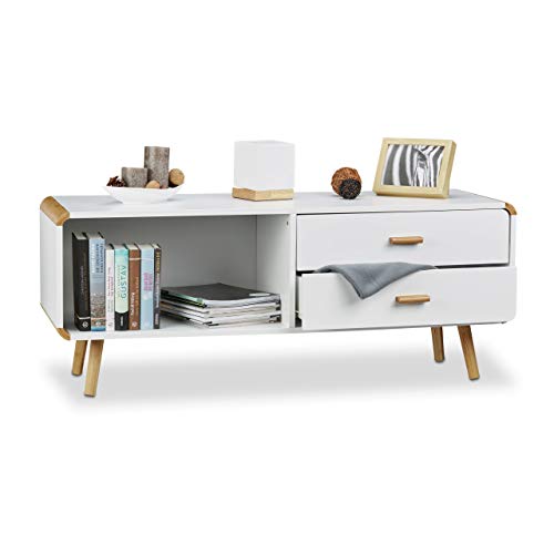 Relaxdays Sideboard abgerundet mit 2 Schubladen, langes Lowboard mit Beine, flache TV-Bank HxBxT 48 x 120 x 40 cm, weiß Relaxdays Sideboard abgerundet mit 2 Schubladen, langes Lowboard mit Beine, flache TV-Bank HxBxT 48 x 120 x 40 cm, weiß von Relaxdays