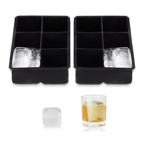 Relaxdays Silikon Eiswürfelform, im 2er Set, wiederverwendbar, Silikonform 5 cm Fächer, 6 einzelne Eiswürfel, schwarz von Relaxdays