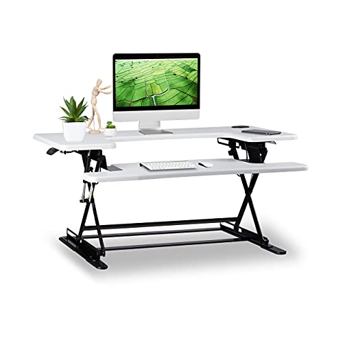 Relaxdays Sitz-Steh-Schreibtischaufsatz, professionelle Sit Stand Workstation, höhenverstellbar, Tastatur-Ablage, weiß, H x B x T: ca. 44 x 90 x 63 cm von Relaxdays