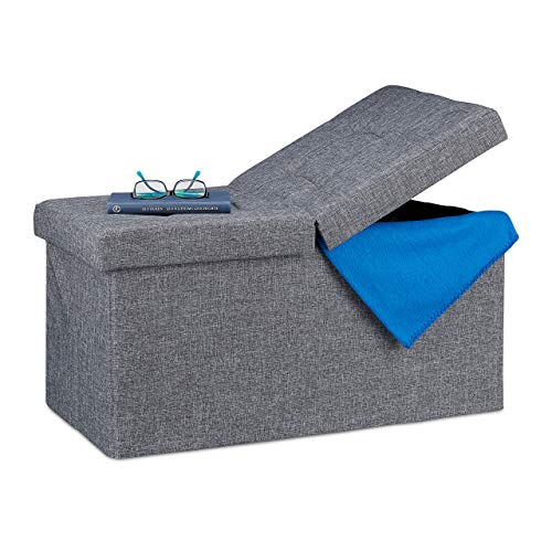 Relaxdays Sitzbank, mit Stauraum, faltbar, gepolstert, klappbarer Deckel, Flur, Schlafzimmer, Truhenbank, dunkelgrau von Relaxdays