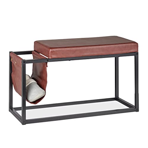 Relaxdays Sitzbank mit Seitentasche, HBT: 42,5 x 77 x 38 cm, Industrial Design, gepolstert, Flurbank, braun/schwarz von Relaxdays