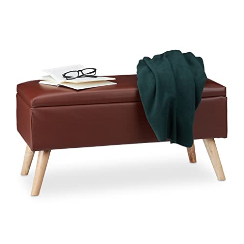 Relaxdays Sitzbank mit Stauraum, 40 L, gepolstert, Holzbeine, Truhenbank Kunstleder, HxBxT: 40 x 80 x 39,5 cm, braun von Relaxdays