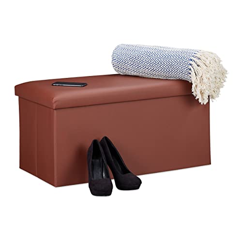 Relaxdays Sitzbank mit Stauraum, Kunstleder, faltbar, gepolstert, Flur, Schlafzimmer, HBT 37,5 x 76,5 x 38,5 cm, braun von Relaxdays