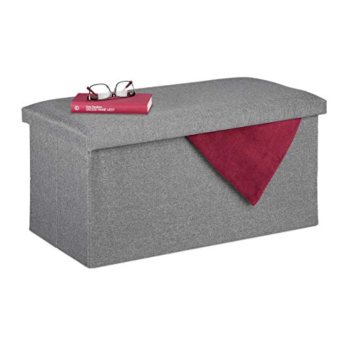 Relaxdays Sitzbank mit Stauraum, Leinen-Optik, gepolstert, Flur, Schlafzimmer, Truhenbank, HBT 38 x 76,5 x 38,5 cm, grau von Relaxdays