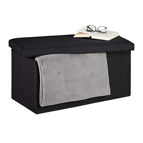 Relaxdays Sitzbank mit Stauraum, Leinen-Optik, gepolstert, Flur, Schlafzimmer, Truhenbank, HBT: 38x76,5x38,5 cm, schwarz von Relaxdays