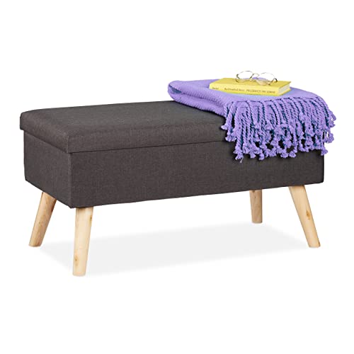 Relaxdays Sitzbank mit Stauraum, gepolsterte Truhenbank, modern, Holzbeine, Stoffbezug, HBT: 39 x 77 x 39 cm, dunkelgrau von Relaxdays