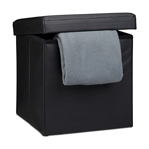Relaxdays Faltbarer Sitzhocker, Sitzcube mit Stauraum u. Deckel, Fußablage, Sitzwürfel aus Kunstleder, 38x38 cm, schwarz von Relaxdays