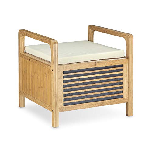 Relaxdays Sitzhocker mit Stauraum, Aufbewahrungsbox mit Sitzkissen, Bambus Hocker M HxBxT: 46 x 50,5 x 50 cm, natur von Relaxdays