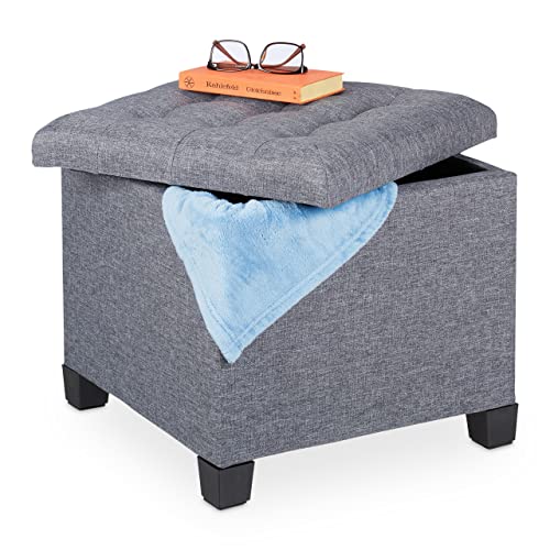 Relaxdays Sitzhocker mit Stauraum, HxBxT: 42 x 45 x 45 cm, gesteppt, Stoffbezug, Schaumstoff Polster, Fußhocker, grau von Relaxdays