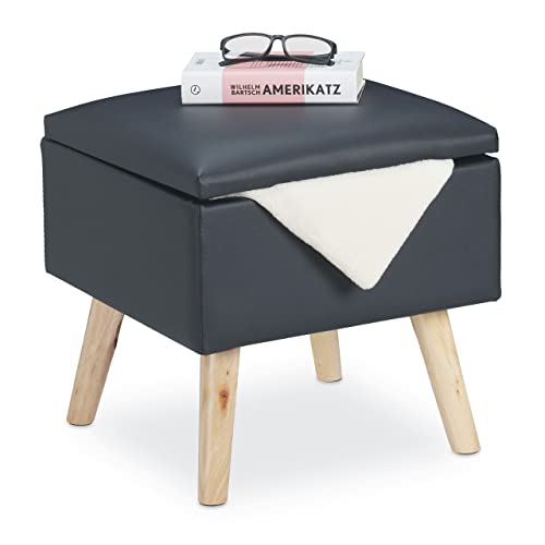 Relaxdays Sitzhocker mit Stauraum, aus Kunstleder, HBT: 40 x 40 x 40 cm, mit Deckel, Sitzwürfel gepolstert, dunkelgrau, 10029604_709 von Relaxdays