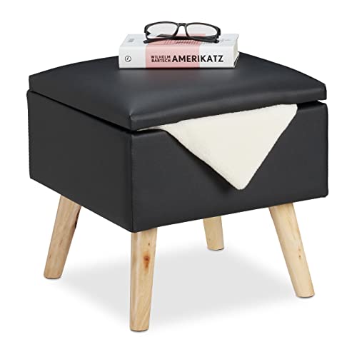 Relaxdays Sitzhocker mit Stauraum, aus Kunstleder, HxBxT: 40 x 40 x 40 cm, mit Deckel, Sitzwürfel gepolstert, schwarz, 1 Stück 10029604_46 von Relaxdays