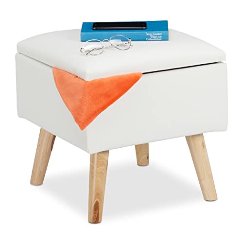 Relaxdays Sitzhocker mit Stauraum, aus Kunstleder, HxBxT: 40 x 40 x 40 cm, mit Deckel, Sitzwürfel gepolstert, weiß, 1 Stück 10029604_49 von Relaxdays
