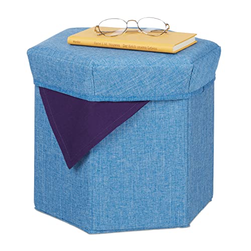 Relaxdays Sitzhocker mit Stauraum, faltbar, weich gepolstert, Wohnzimmer, Stoff, HBT: 31 x 36 x 32 cm, Sitzwürfel, blau von Relaxdays