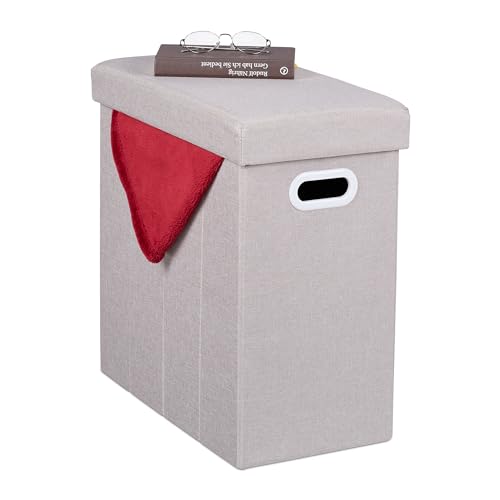 Relaxdays Sitzhocker mit Stauraum, gepolstert, Faltbarer Stoffhocker, Wohnzimmer, Flur, HxBxT: 49 x 48,5 x 27 cm, beige von Relaxdays