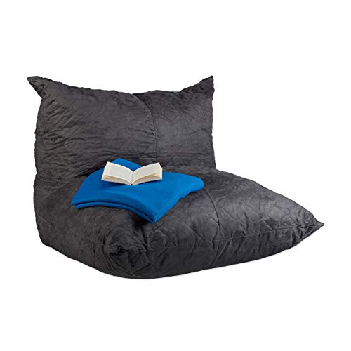 Relaxdays Sitzsack XXL, Bodenkissen mit Lehne, Velour-Optik, Füllung, für Erwachsene, Riesensitzkissen 535 l, Anthrazit von Relaxdays