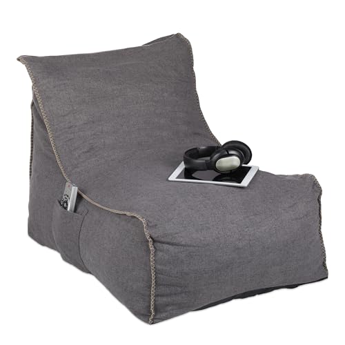 Relaxdays Sitzsack mit Lehne, XXL Bodenkissen Erwachsene, weich, Indoor, Schaumstoff Füllung, Riesensitzsack, grau, 1 Stück von Relaxdays