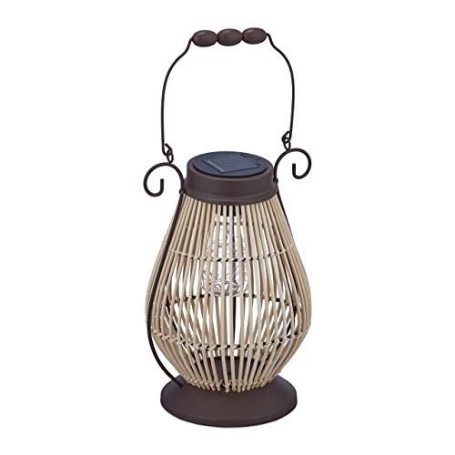 Relaxdays Solarlampe, Laterne, integrierte LED Lichterkette, Garten, Balkon & Terrasse, Outdoor Leuchte, Rattan, braun, 31,5 x 21 x 19 cm von Relaxdays