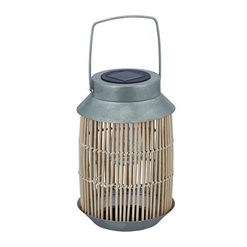 Relaxdays Solarlampe, integrierte LED Lichterkette, Garten, Balkon & Terrasse, Outdoor Leuchte, Rattan, Natur/Silber von Relaxdays