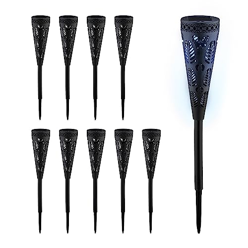 Relaxdays Solarlampe 10er Set, Fackel-Design, Gartenbeleuchtung mit Lichteffekt, H x D: 41 x 7 cm, mit Erdspieß, schwarz von Relaxdays