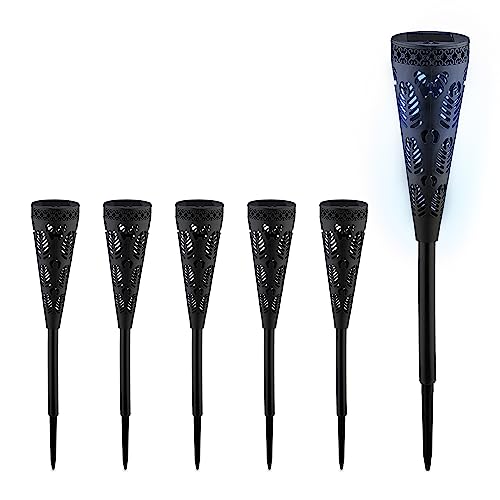 Relaxdays Solarlampe 6er Set, Fackel-Design, Gartenbeleuchtung mit Lichteffekt, H x D: 41 x 7 cm, mit Erdspieß, schwarz von Relaxdays