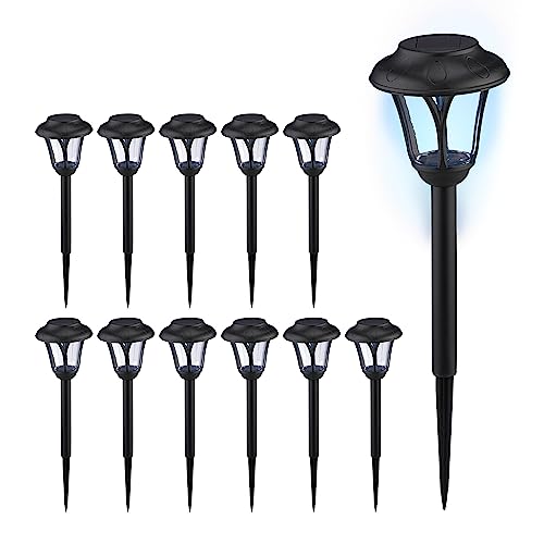 Relaxdays Solarlampen 12er Set, LED Solarlicht mit Erdspieß, HD: 39 x 11 cm, Moderne Gartenbeleuchtung, draußen, schwarz, Kunststoff, Pack von Relaxdays