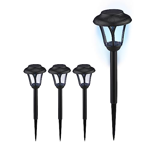 Relaxdays Solarlampen 4er Set, LED Solarlicht mit Erdspieß, HxD: 39 x 11 cm, Moderne Gartenbeleuchtung, draußen, schwarz, Kunststoff, Pack von Relaxdays