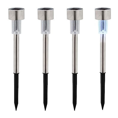 Relaxdays di lampade solari da Terra Argento Solarlampen 4er Set, kaltweiß, wasserdicht, Dämmerungssensor, LED Solarlicht, HxD: 31 x 4,5 cm, Silber/schwarz, Metall von Relaxdays