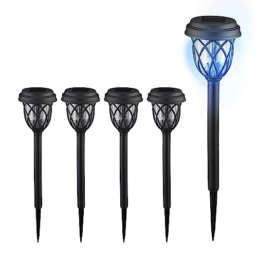 Relaxdays Solarlampen 5er Set, Laternen-Optik, LED Gartenleuchten, HxD: 42,5 x 10 cm, mit Erdspieß, schwarz/transparent, Kunststoff von Relaxdays