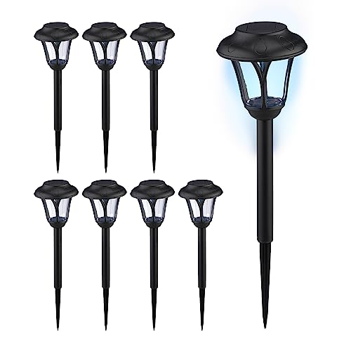 Relaxdays Solarlampen 8er Set, LED Solarlicht mit Erdspieß, HxD: 39 x 11 cm, Moderne Gartenbeleuchtung, draußen, schwarz von Relaxdays