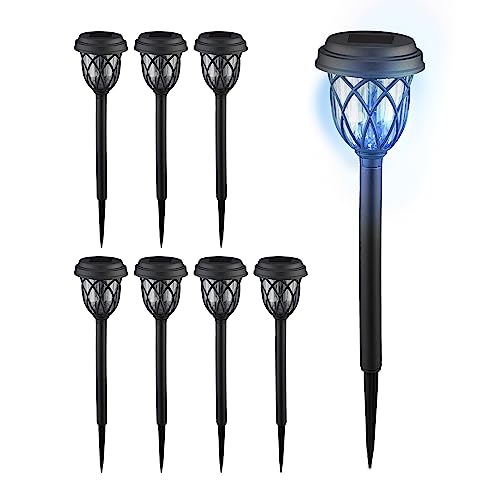 Relaxdays Solarlampen 8er Set, Laternen-Optik, LED Gartenleuchten, HxD: 42,5 x 10 cm, mit Erdspieß, schwarz/transparent von Relaxdays