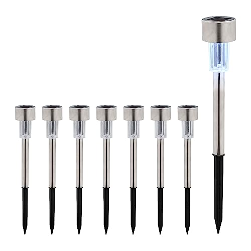 Relaxdays Solarlampen 8er Set, kaltweiß, wasserdicht, Dämmerungssensor, LED Solarlicht, HxD: 31 x 4,5 cm, Silber/schwarz, Edelstahl von Relaxdays