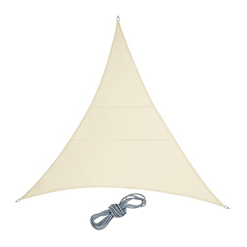 Relaxdays Sonnensegel Dreieck, 4 x 4 x 4 m, PES-Gewebe, wasserabweisend, konkav, Sonnenschutz mit Spannseilen, beige von Relaxdays