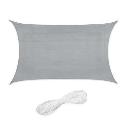 Relaxdays Sonnensegel rechteckig, 2 x 3 m, HDPE-Gewebe, UV-stabilisiert, konkav, Segeltuch mit Spannseilen, hellgrau von Relaxdays