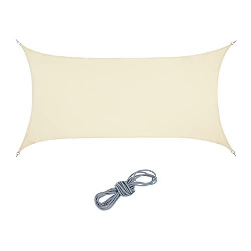 Relaxdays Sonnensegel rechteckig, 2 x 4 m, wasserabweisend, konkav, PES-Gewebe, Sonnenschutz mit Spannseilen, beige von Relaxdays