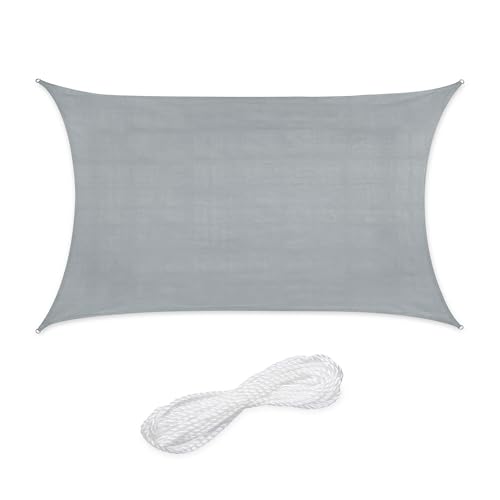 Relaxdays Sonnensegel rechteckig, 3 x 4 m, HDPE-Gewebe, UV-stabilisiert, konkav, Segeltuch mit Spannseilen, hellgrau von Relaxdays