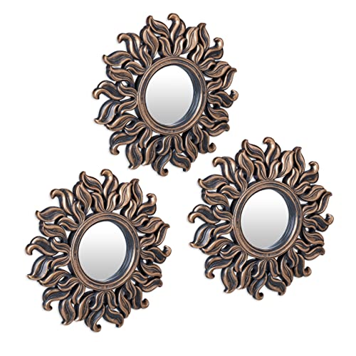 Relaxdays Spiegel 3er Set, runder Sonnenspiegel, Wohnzimmer, Flur, Dekospiegel, Ø je 24 cm, Kunststoff-Rahmen, Bronze von Relaxdays