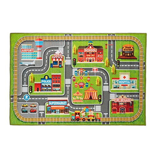 Relaxdays Spielteppich Straße, Stadt-Motiv, rutschfest, Autoteppich für Jungs & Mädchen, Polyester, BxT 150x100 cm, bunt, 1 Stück von Relaxdays