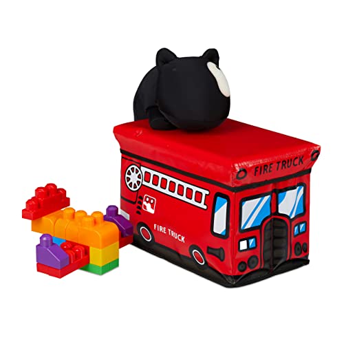 Relaxdays Spielzeugkiste faltbar, Feuerwehr, Aufbewahrungsbox m. Stauraum & Deckel, gepolstert, HBT 27 x 40 x 25 cm, rot, 1 Stück von Relaxdays