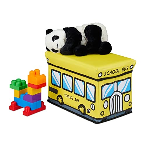 Relaxdays Spielzeugkiste faltbar, Schulbus, Aufbewahrungsbox m. Stauraum & Deckel, gepolstert, HBT 27 x 40 x 25 cm, gelb, 1 Stück von Relaxdays