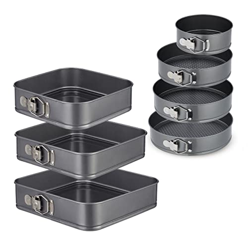 Relaxdays Springform Set, 7-teilig, rund & quadratisch, 18-28 cm, Stahl, Antihaftbeschichtung, Backformen, anthrazit von Relaxdays