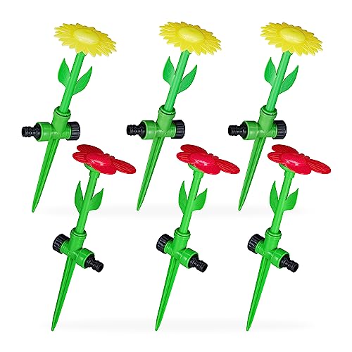Relaxdays Sprinkler Blume, 6er Set, Spritzblume Garten, Rasensprenger Kinder, mit Erdspieß, HxD: 34 x 10 cm, rot/gelb von Relaxdays
